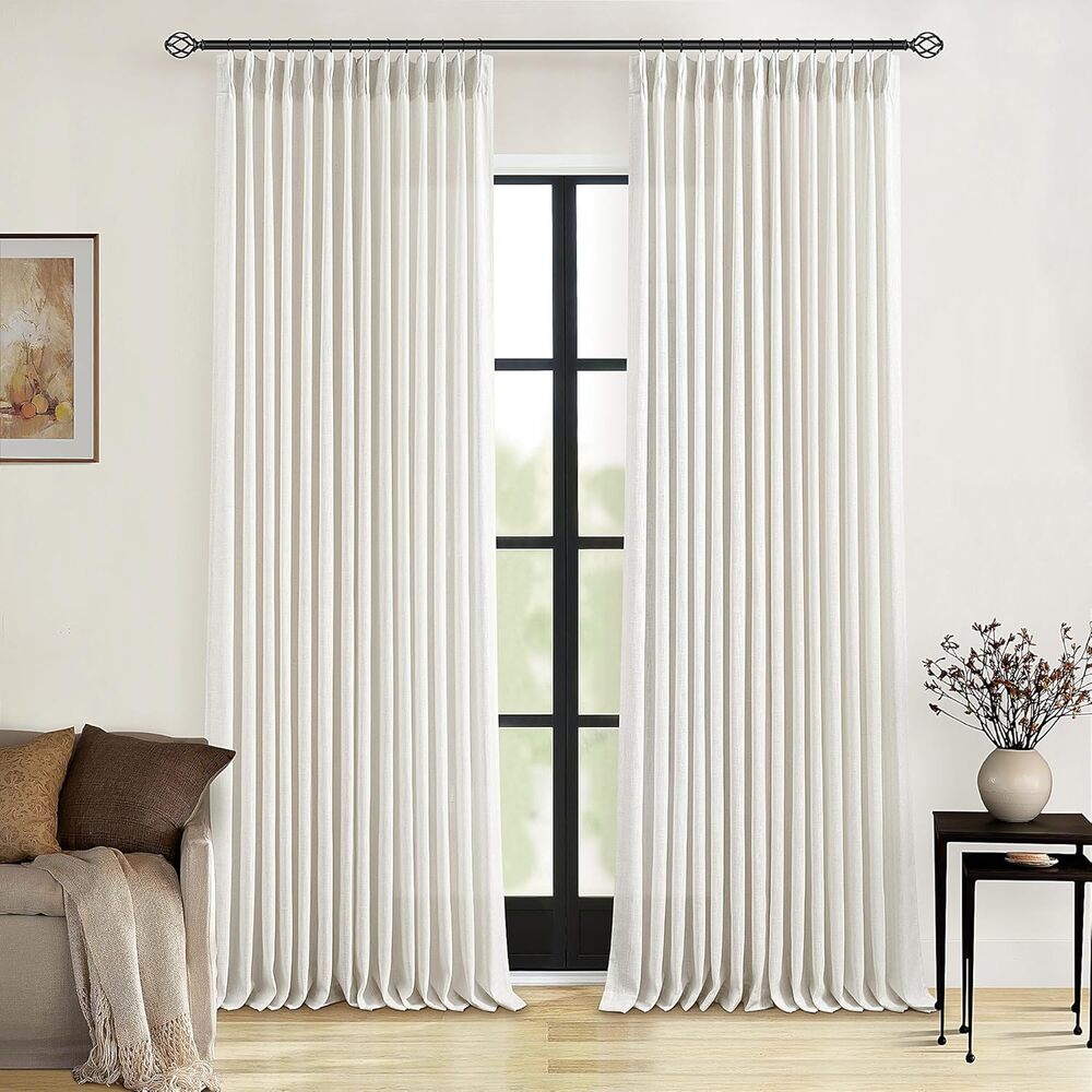 TWODRAPES 92x40 Linen Pinch Pleat Curtains Natural Light Filtering 2 Panels